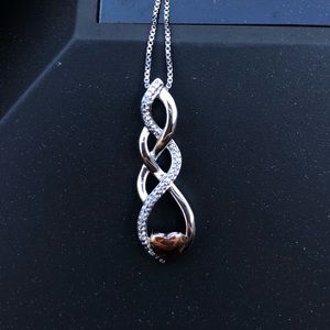 Rose gold heart necklace, diamonds sterling silver